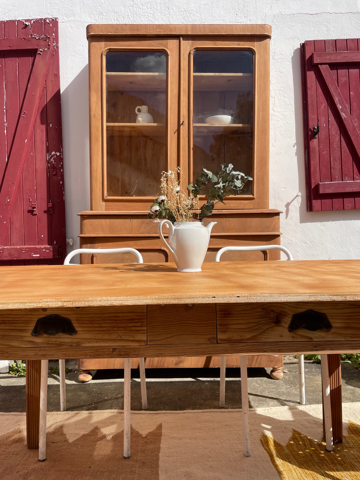 Grande table de ferme vintage 4 tiroirs – 200 × 100 cm