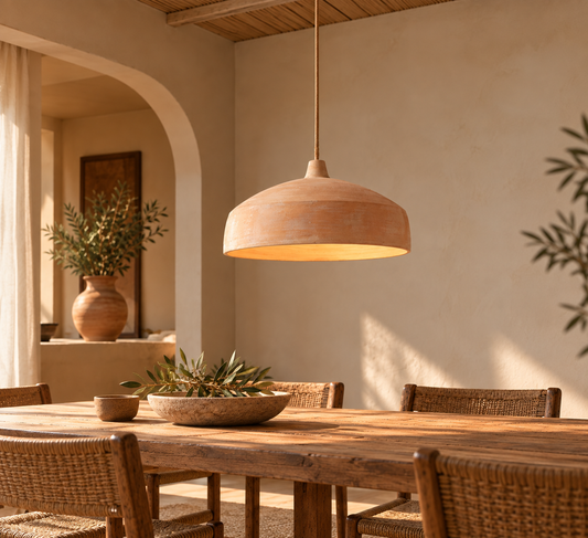 Suspension artisanale en terre cuite « Ayla » – Ø31 × H15 cm