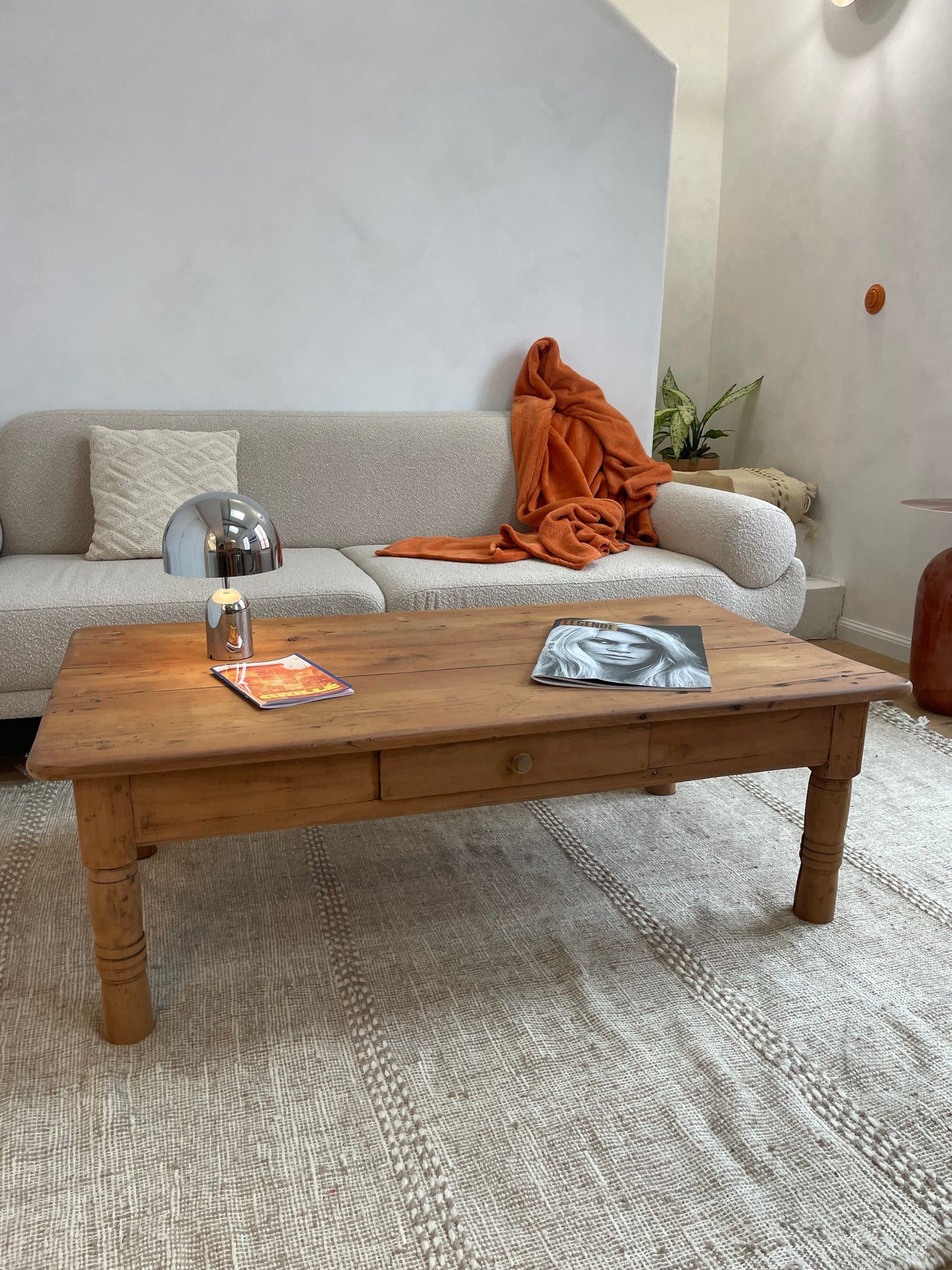 Table basse style campagne ferme avec tiroir 128cm