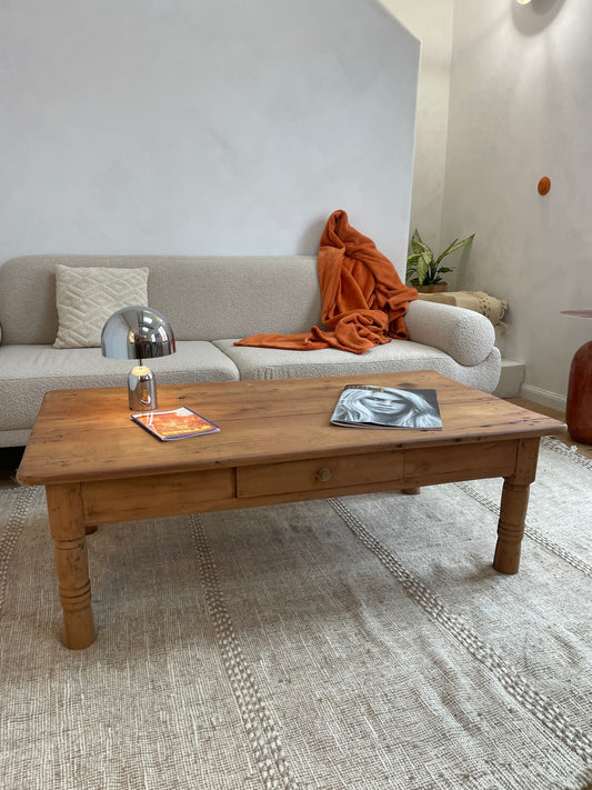 Table basse style campagne ferme avec tiroir 128cm