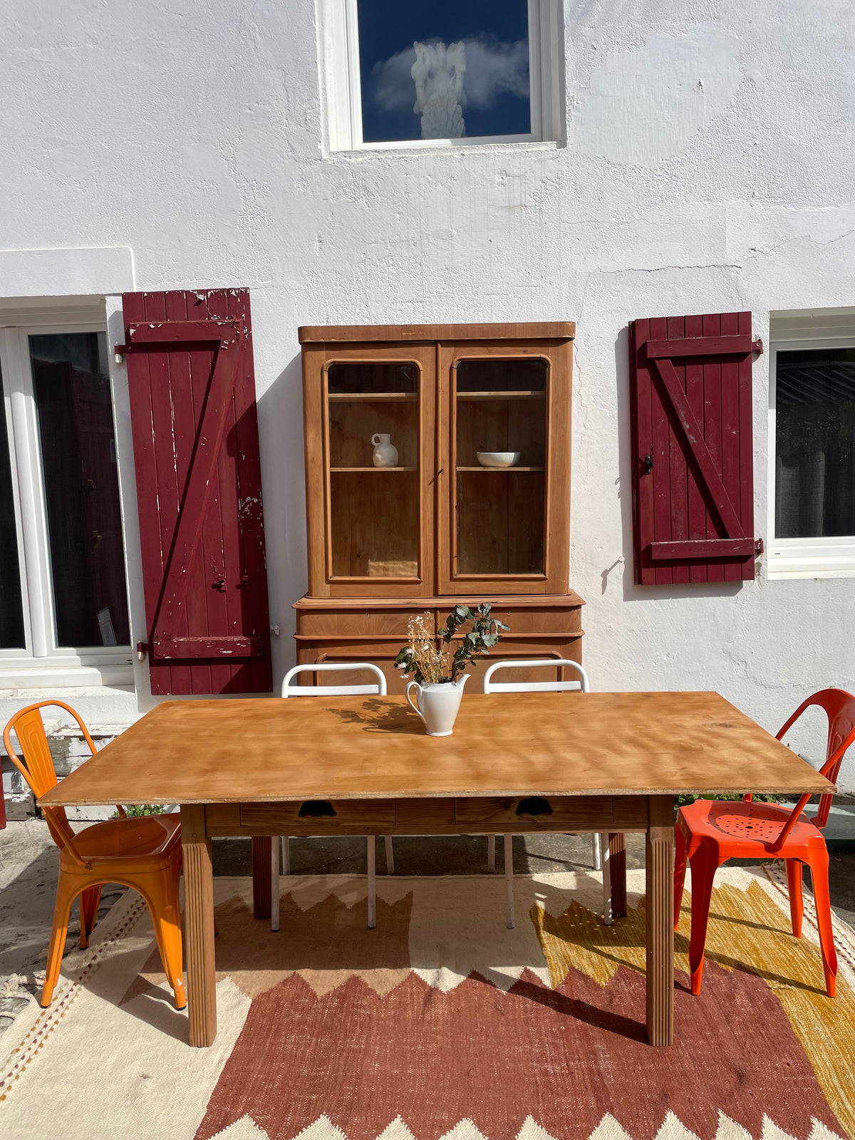 Grande table de ferme vintage 4 tiroirs – 200 × 100 cm