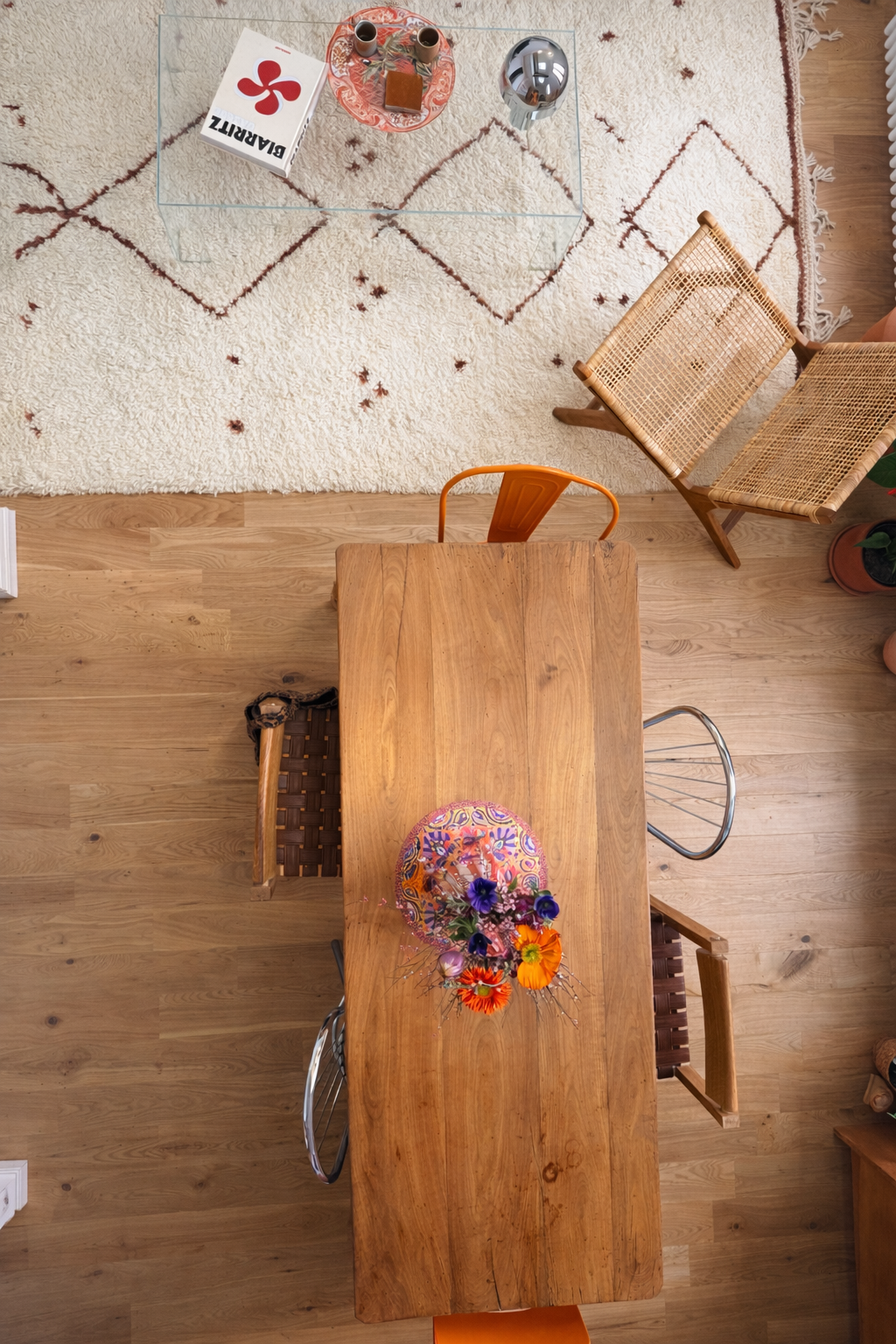 Table de ferme provençale vintage en bois massif – 183 cm – 2 tiroirs