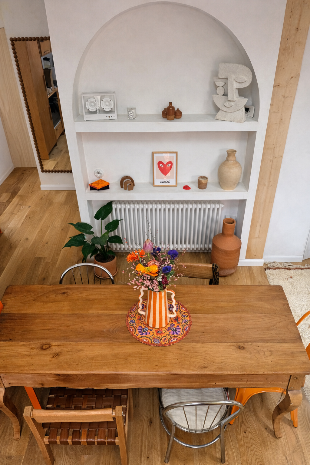 Table de ferme provençale vintage en bois massif – 183 cm – 2 tiroirs